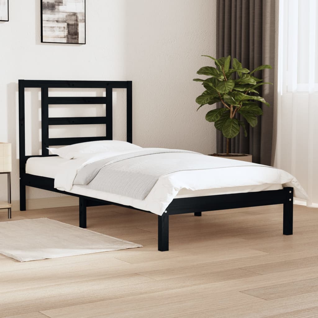 vidaXL Bed Frame without Mattress Black 90x190 cm Single Solid Wood Pine