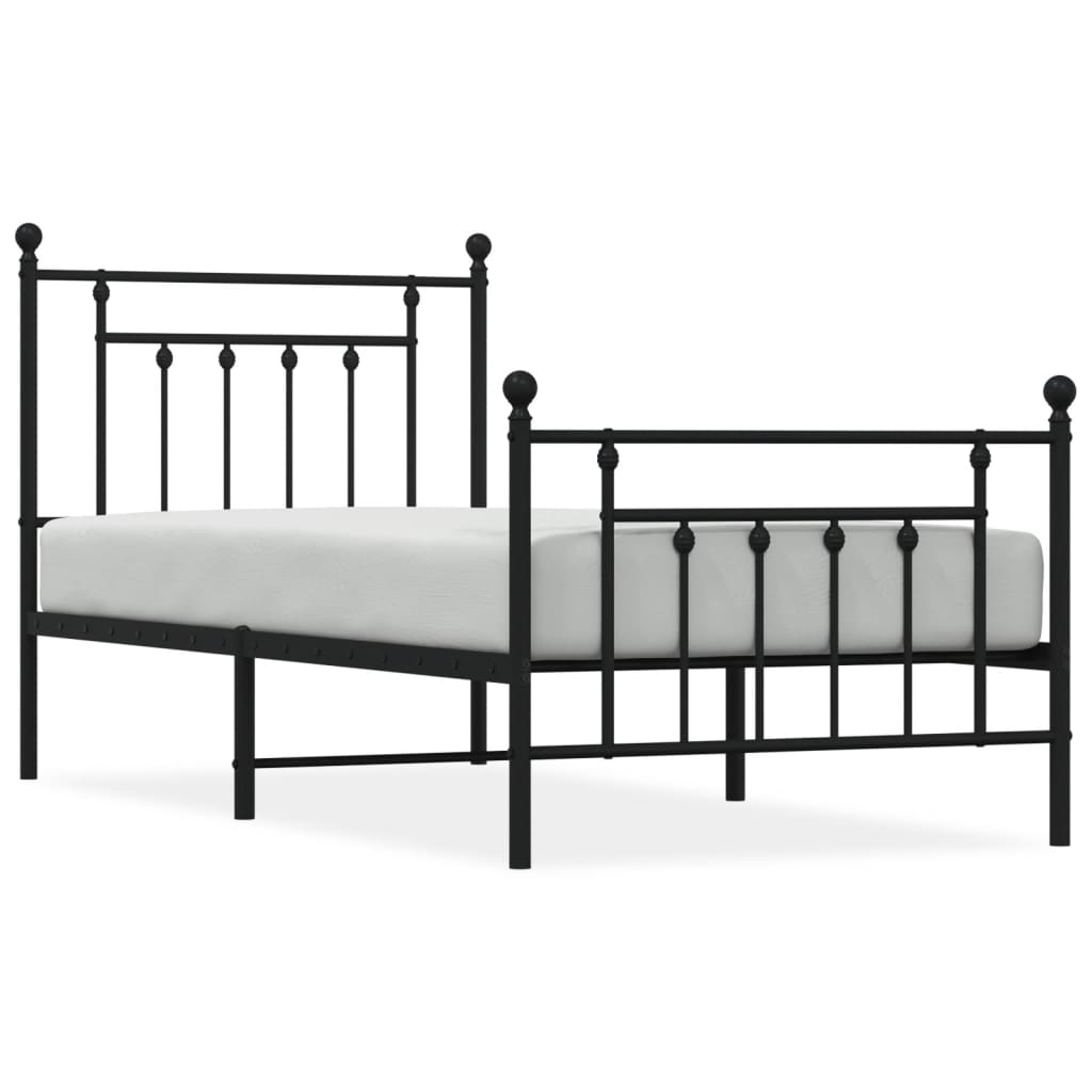 vidaXL Metal Bed Frame without Mattress with Footboard Black 90x190 cm Single