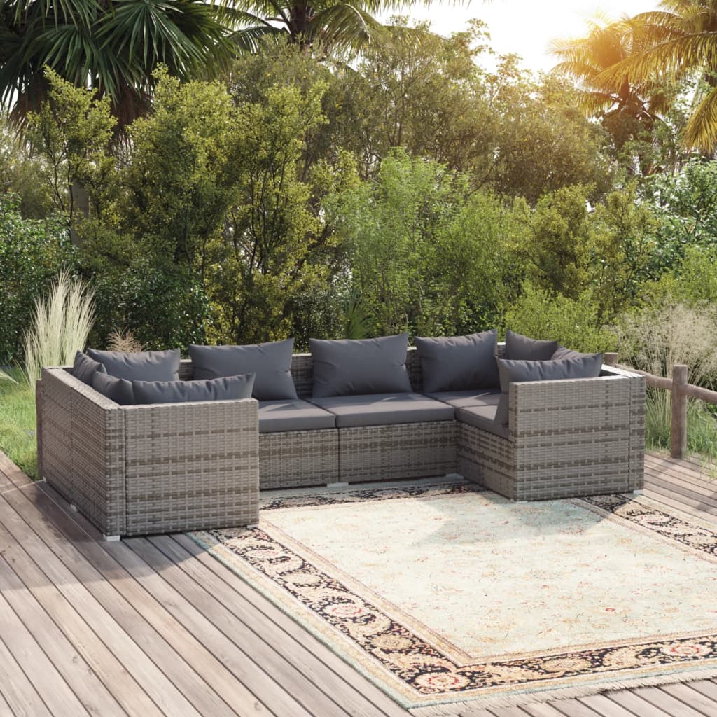 vidaXL 6 Piece Garden Lounge Set with Cushions Poly Rattan Grey