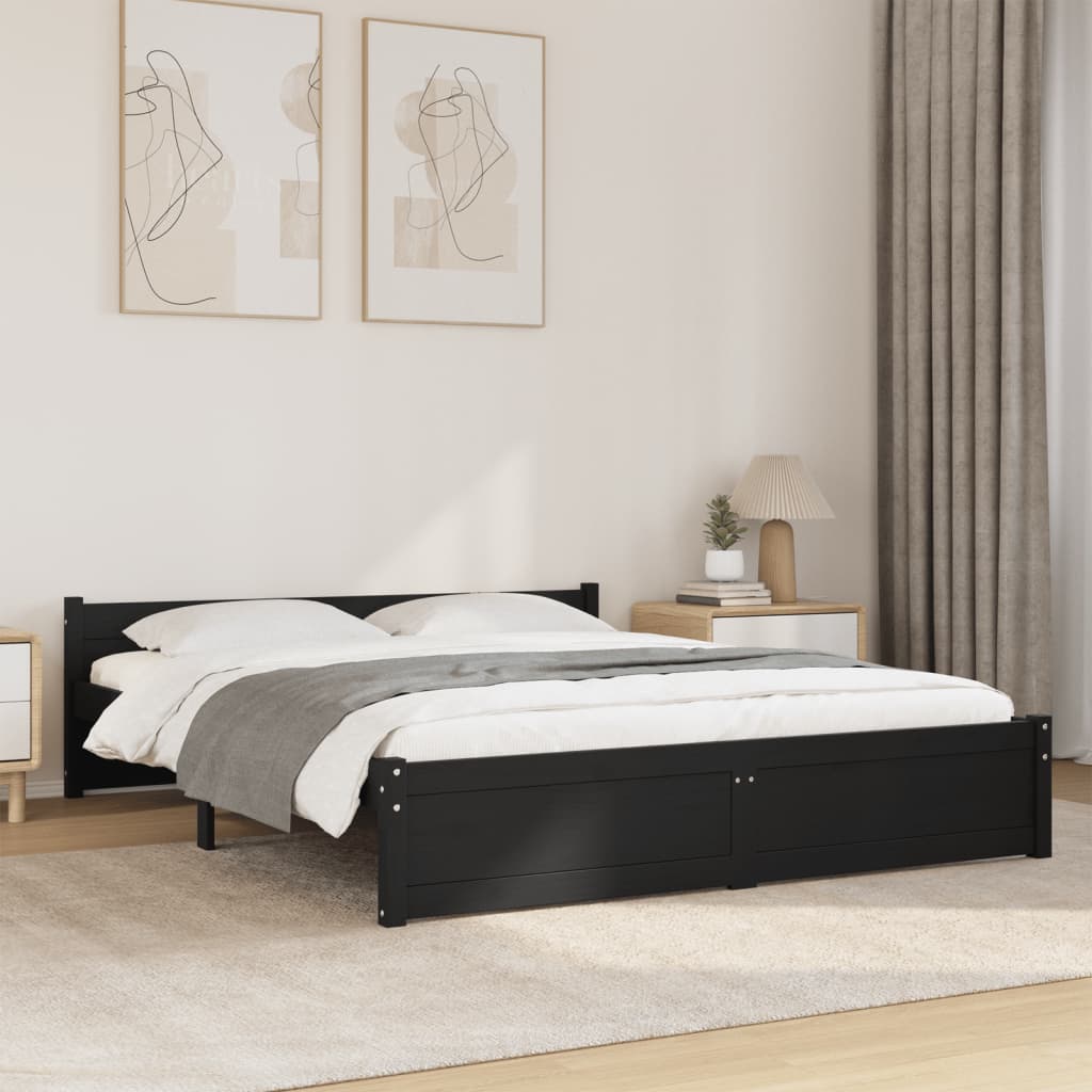 vidaXL Bed Frame without Mattress Black Solid Wood 150x200 cm King Size