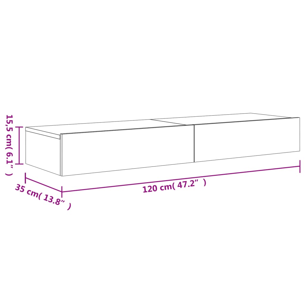 vidaXL TV Cabinets with LED Lights 2 pcs Concrete Grey 60x35x15.5 cm