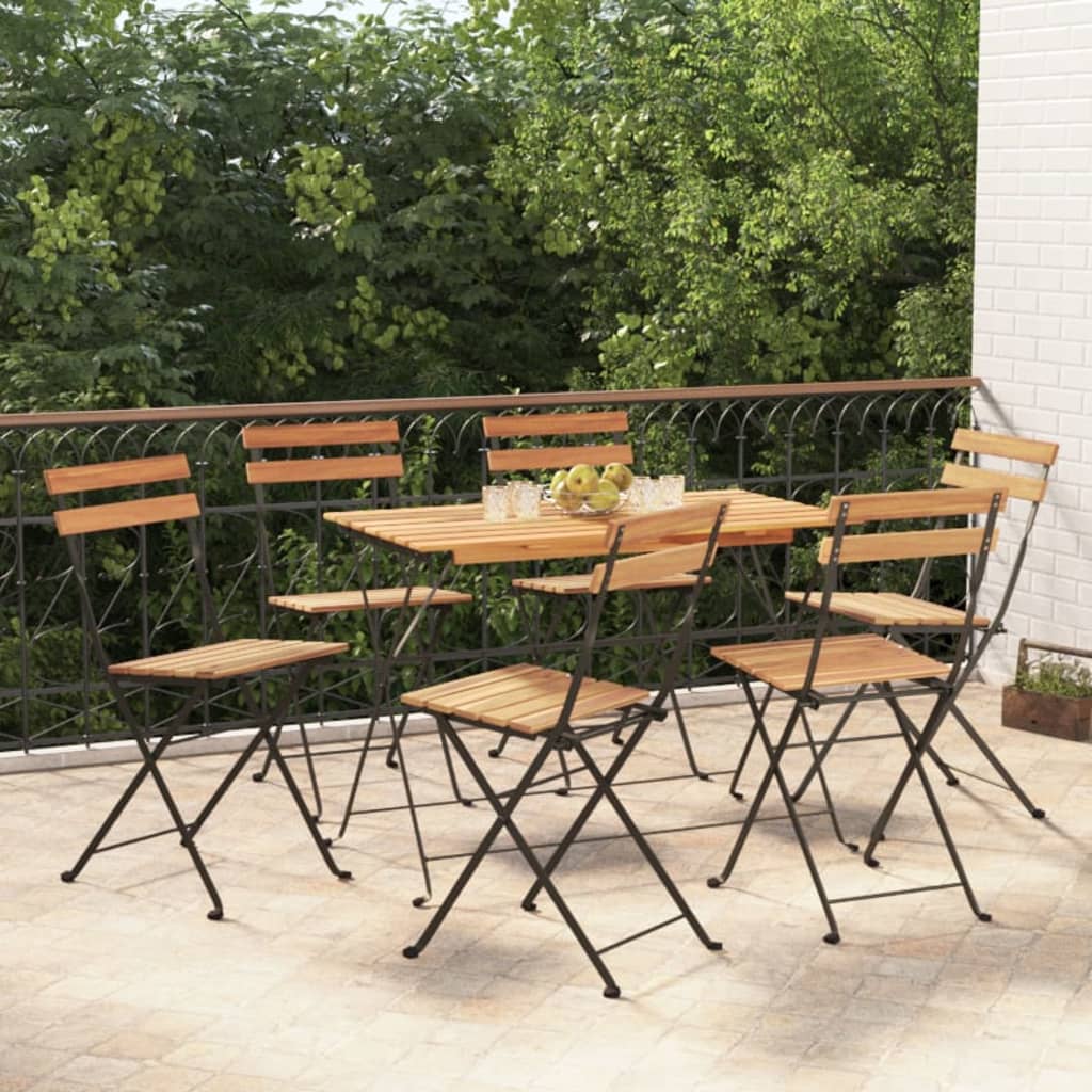 vidaXL 7 Piece Folding Bistro Set Solid Wood Acacia and Steel