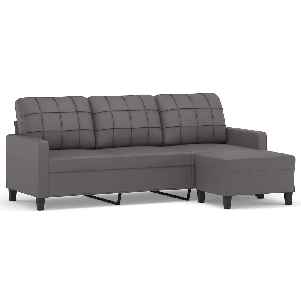 vidaXL 3-Seater Sofa with Footstool Grey 180 cm Faux Leather