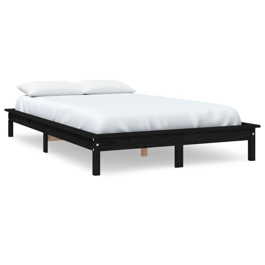 vidaXL Bed Frame Black 135x190 cm Double Solid Wood Pine