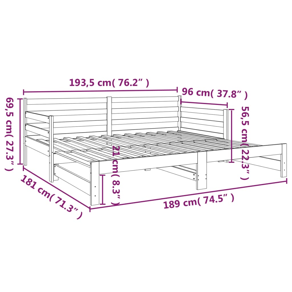 vidaXL Pull-out Day Bed without Mattress Grey 2x(90x190)cm