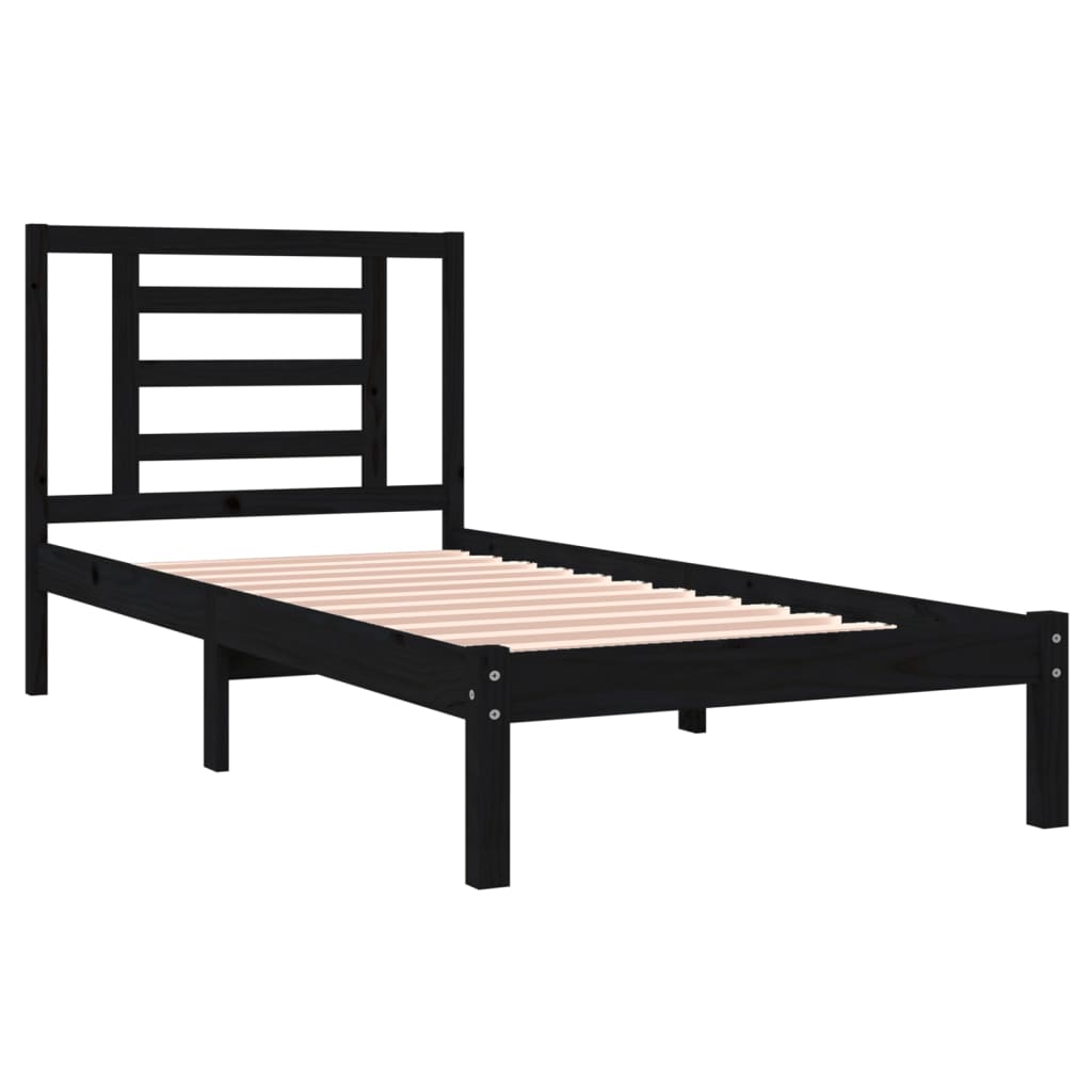 vidaXL Bed Frame without Mattress Black 90x190 cm Single Solid Wood Pine