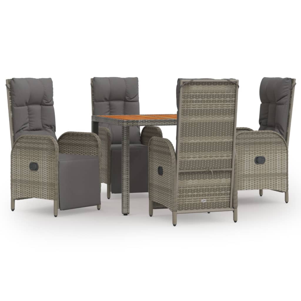 vidaXL 5 Piece Garden Dining Set with Cushions Grey Poly Rattan