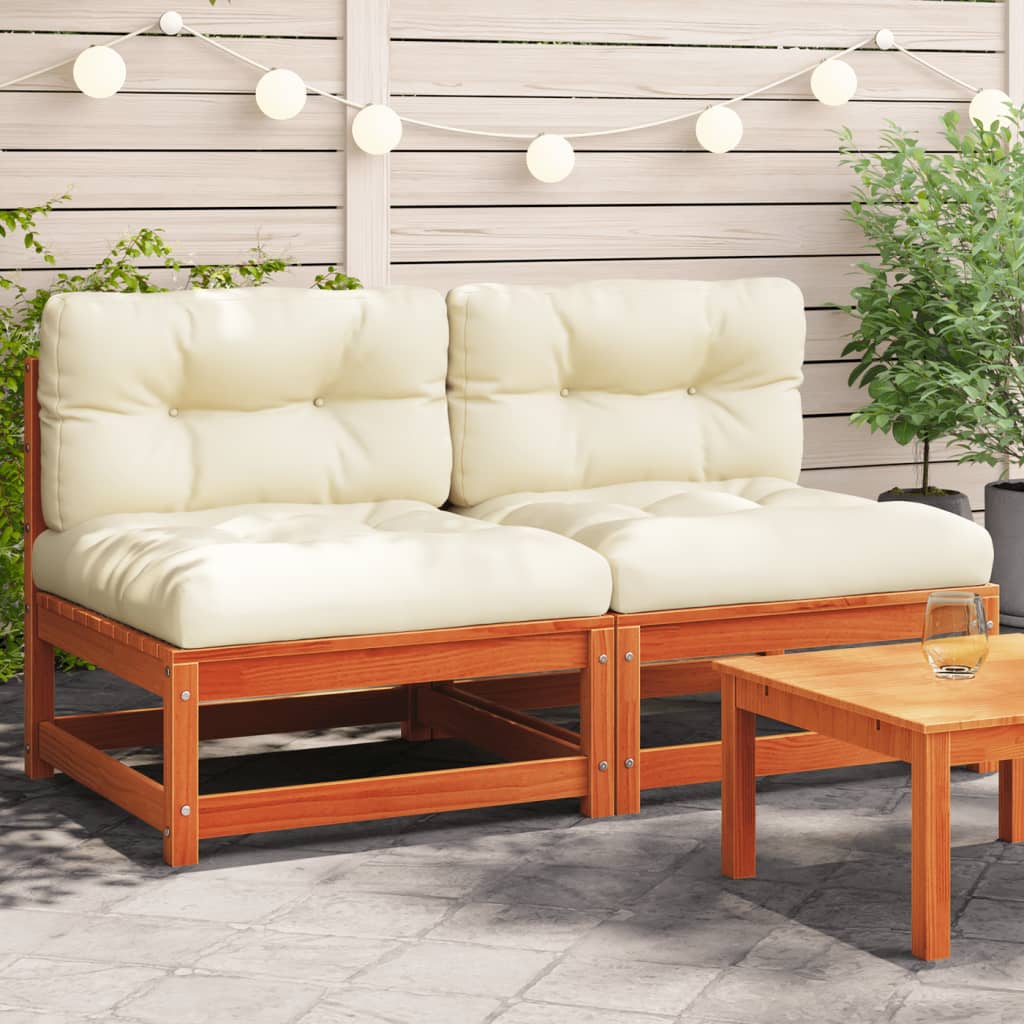 vidaXL Garden Sofas Armless with Cushions 2 pcs Wax Brown Solid Wood Pine