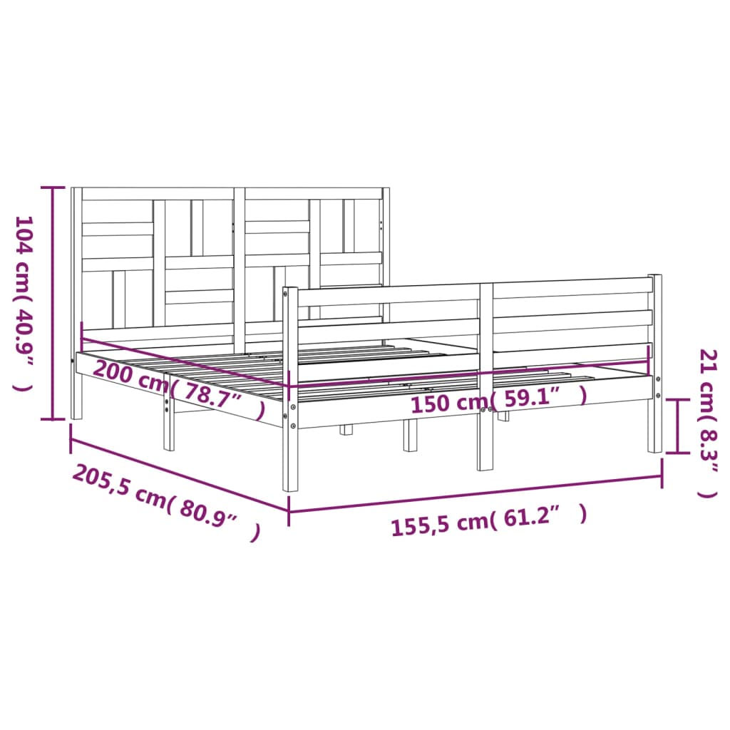 vidaXL Bed Frame without Mattress White King Size Solid Wood