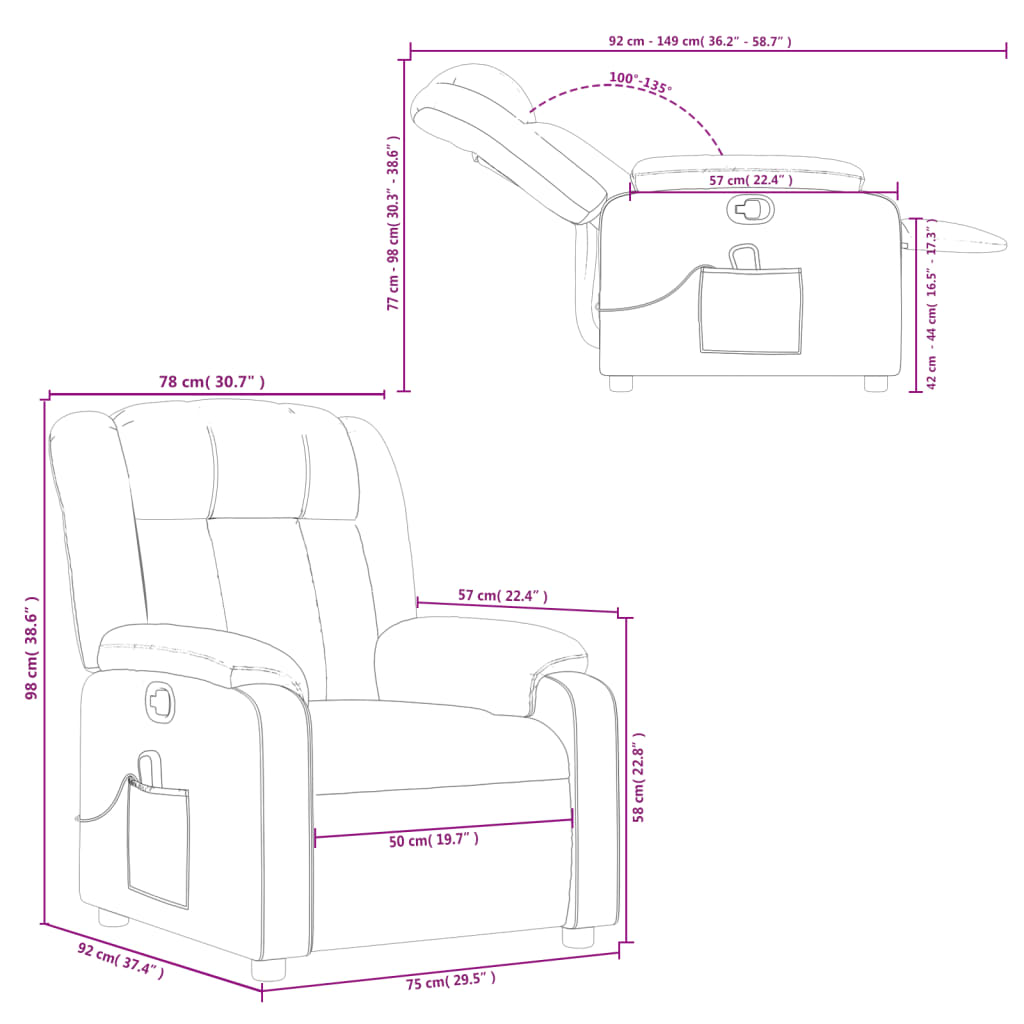 vidaXL Massage Recliner Chair Dark Grey Fabric