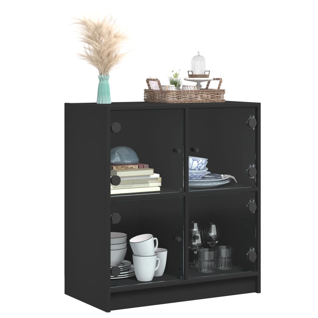 vidaXL Side Cabinet with Glass Doors Black 68x37x75.5 cm