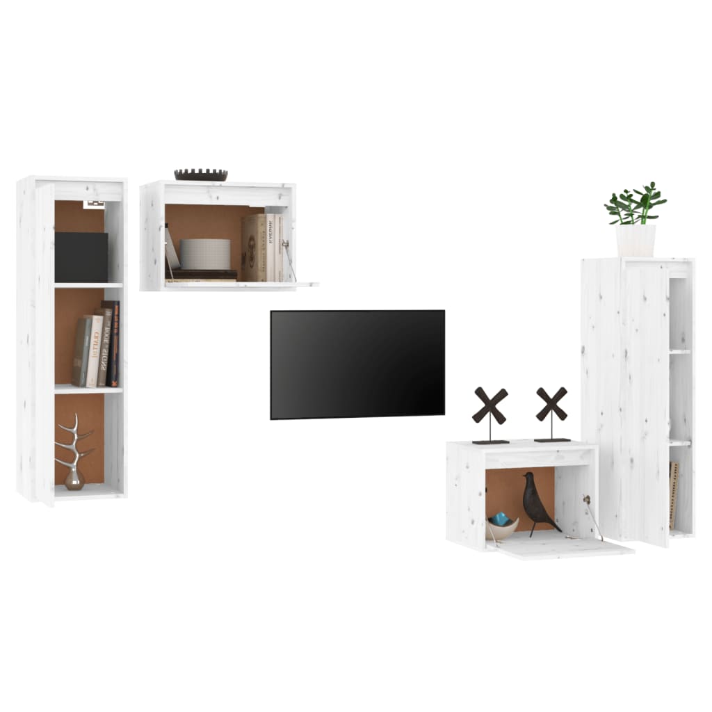 vidaXL TV Cabinets 4 pcs White Solid Wood Pine