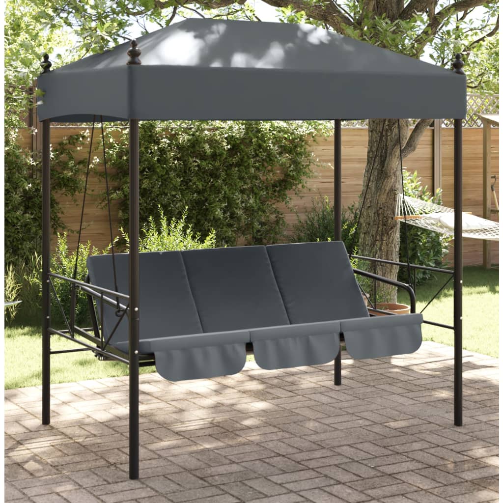 vidaXL Garden Swing Bench with Canopy Dark Grey Steel