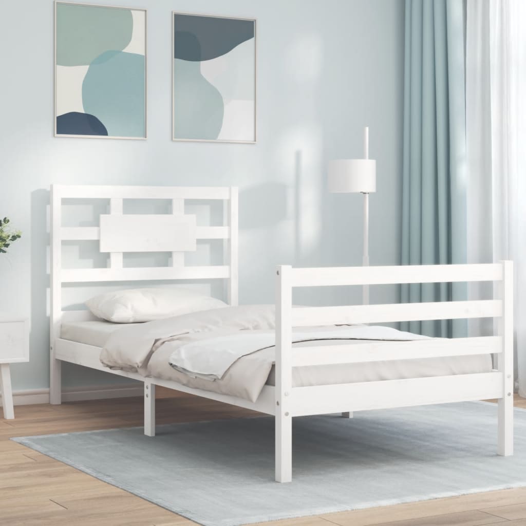 vidaXL Bed Frame without Mattress White Single Solid Wood