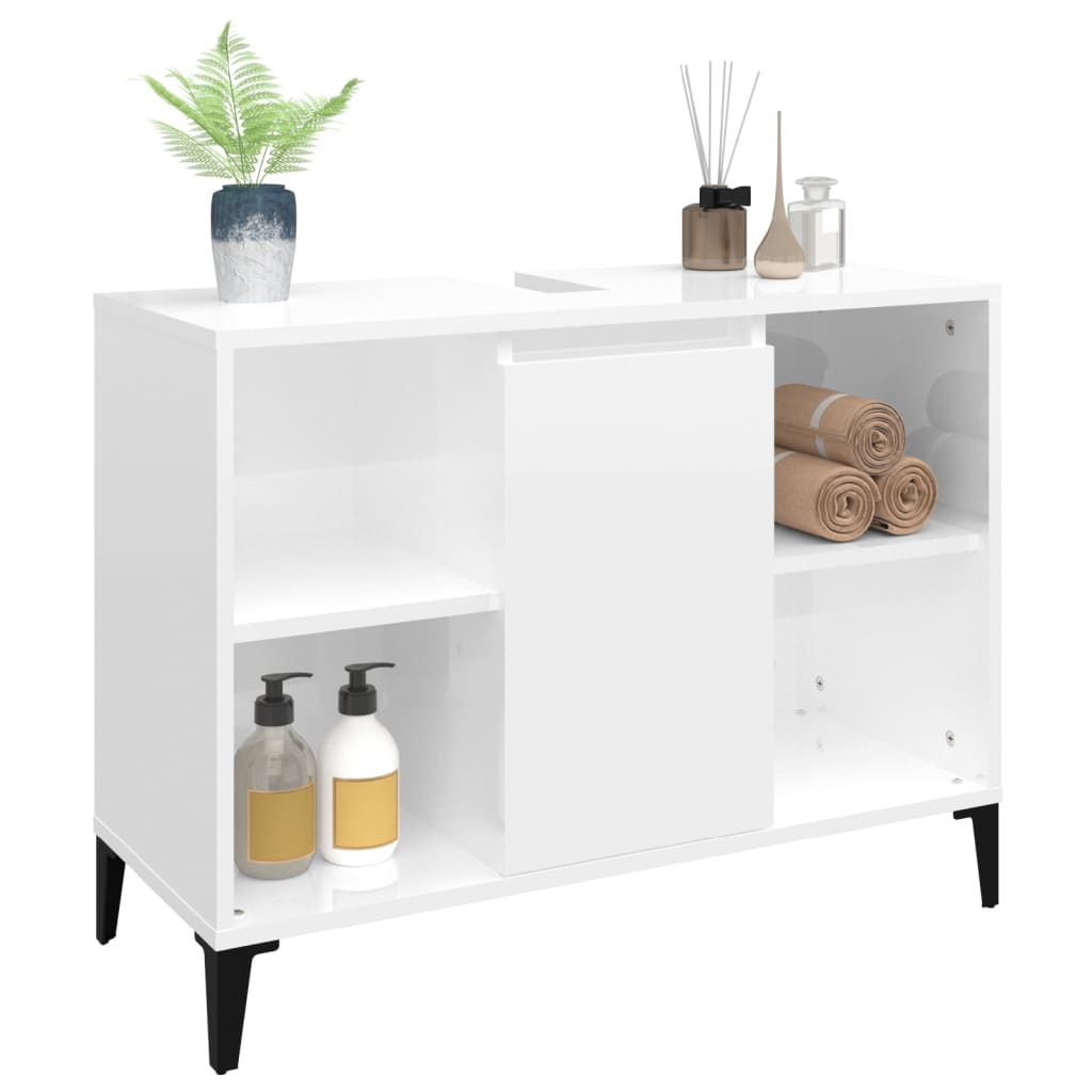 vidaXL Sink Cabinet High Gloss White 80x33x60 cm Engineered Wood