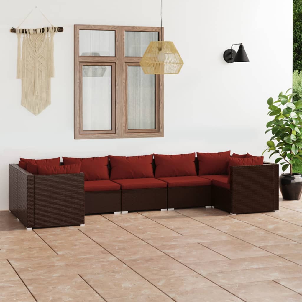 vidaXL 7 Piece Garden Lounge Set with Cushions Poly Rattan Brown