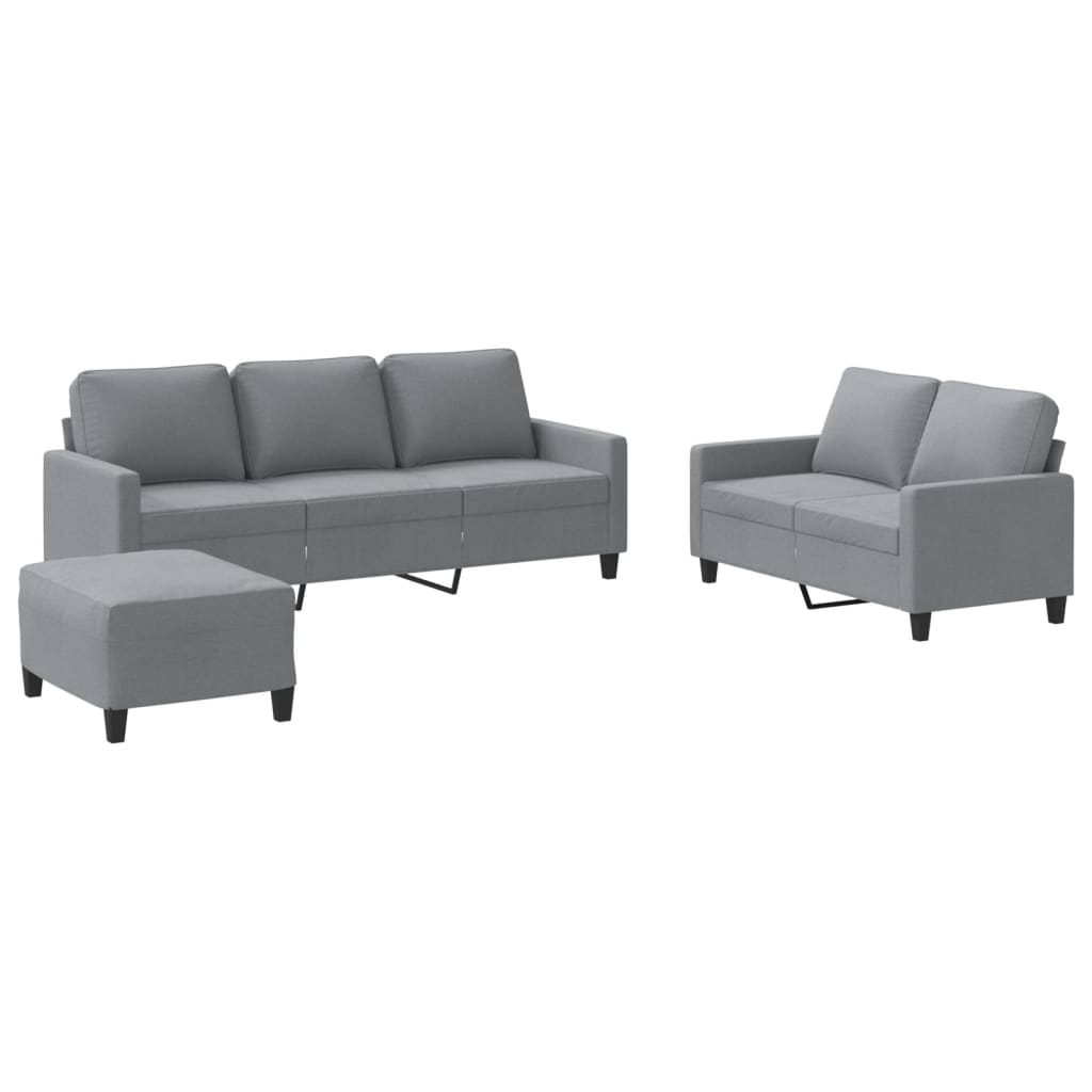 vidaXL 3 Piece Sofa Set with Cushions Light Grey Fabric