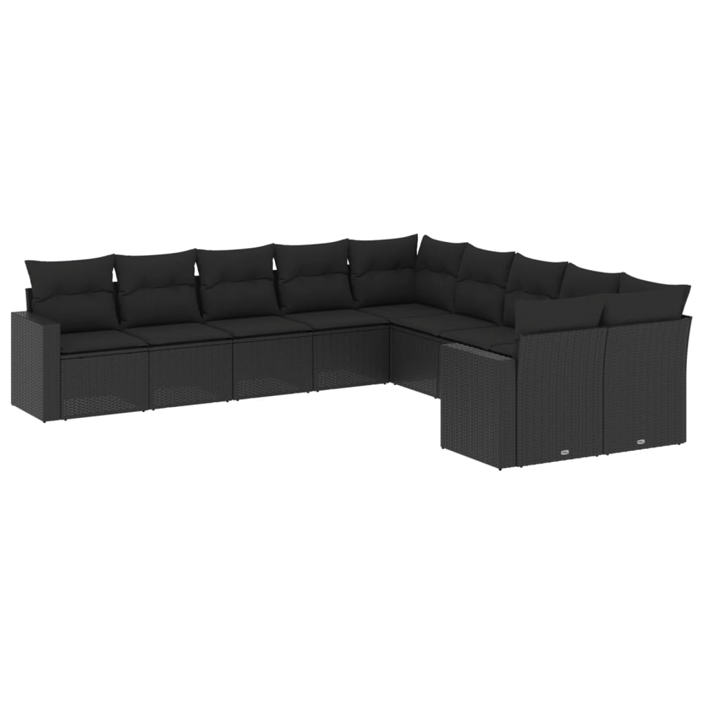 vidaXL 10 Piece Garden Sofa Set with Cushions Black Poly Rattan