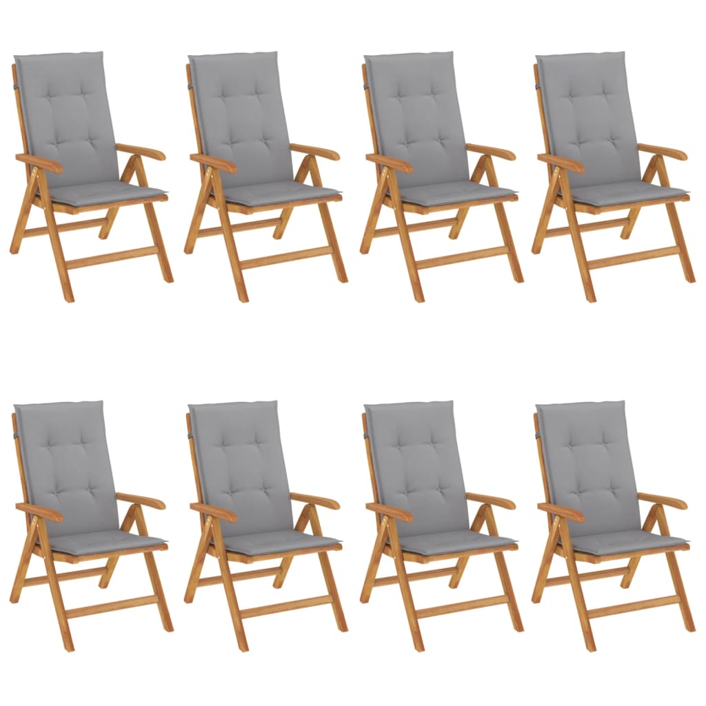 vidaXL Reclining Garden Chairs with Cushions 8 pcs Solid Wood Teak