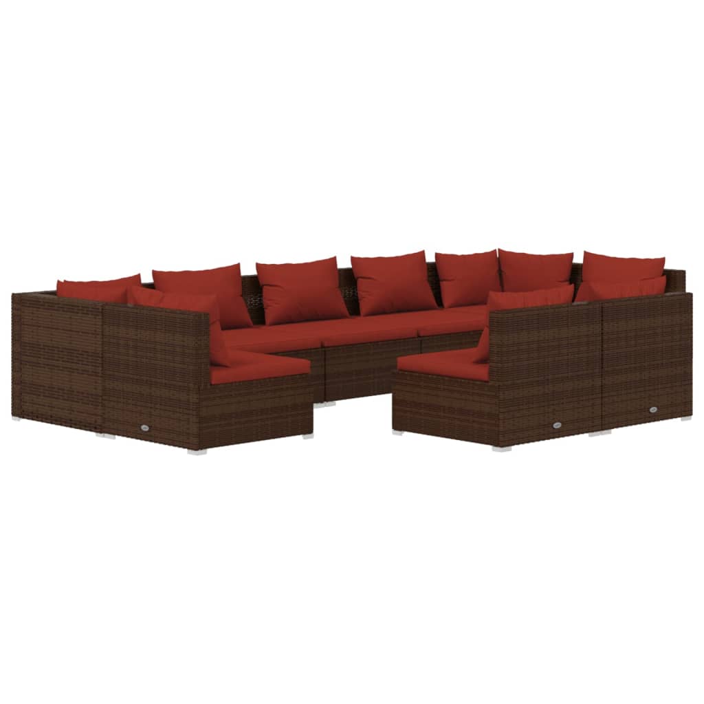 vidaXL 9 Piece Garden Lounge Set with Cushions Brown Poly Rattan