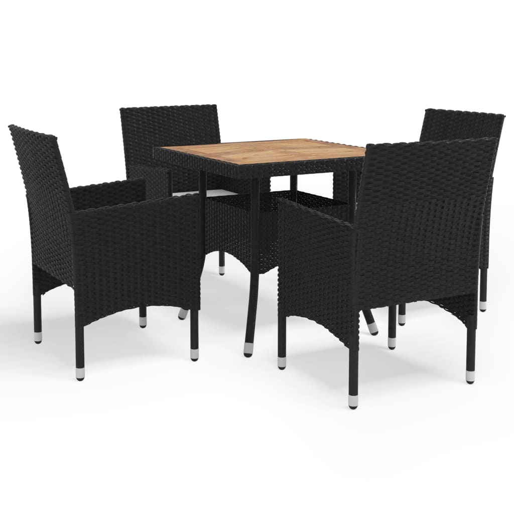 vidaXL 5 Piece Garden Dining Set Black Poly Rattan and Acacia Wood