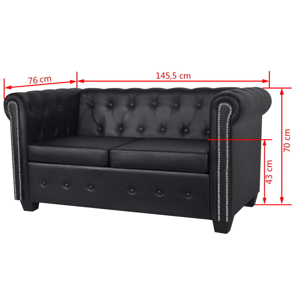 vidaXL Chesterfield 2-Seater and 3-Seater Artificial Leather Black