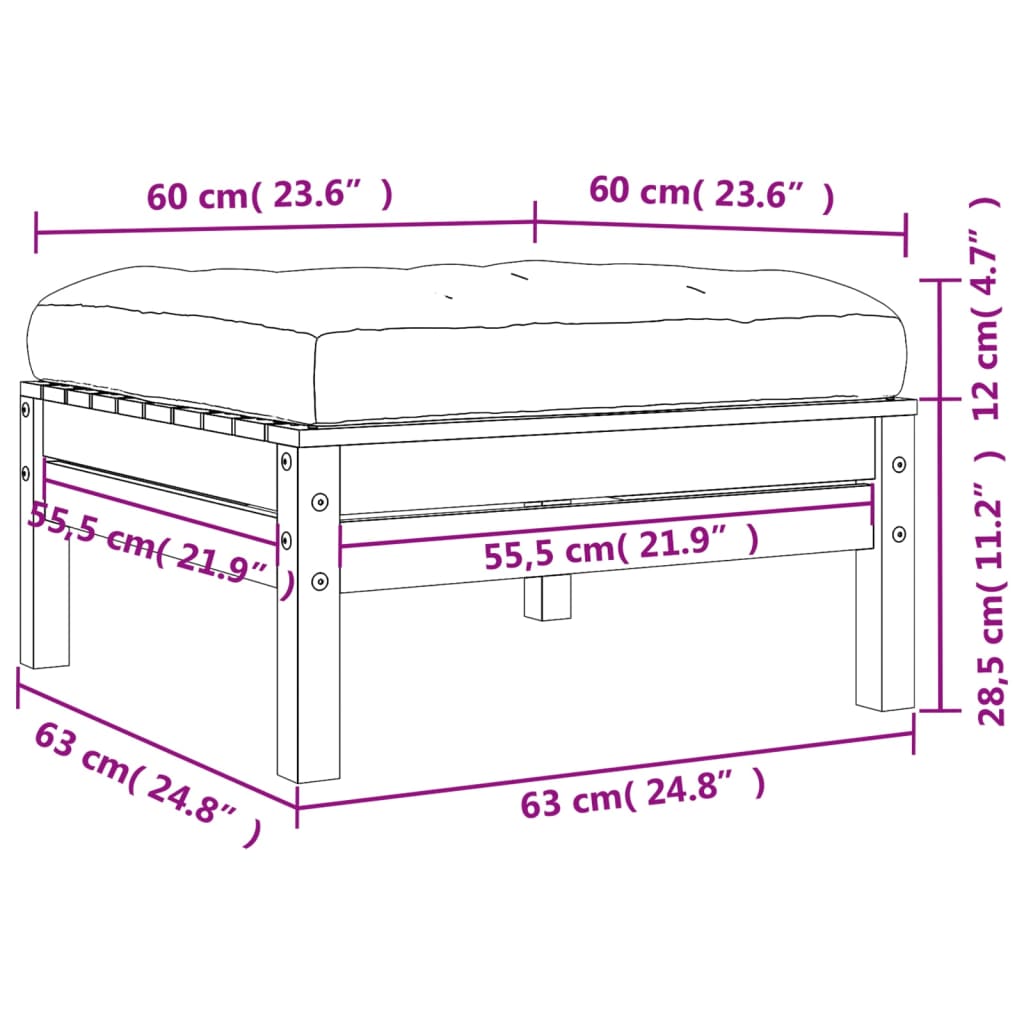 vidaXL Garden Footstools with Cushions 2 pcs Wax Brown Solid Wood Pine
