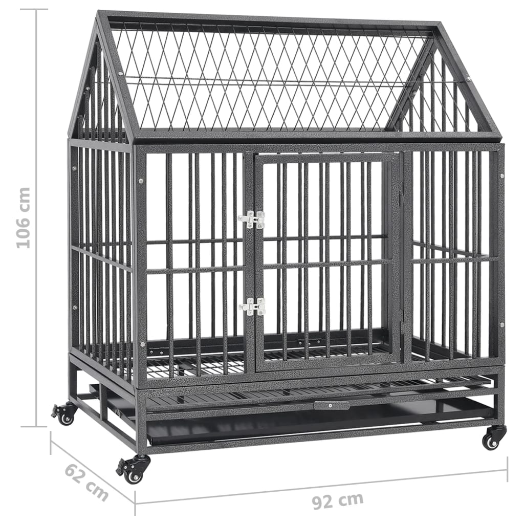 vidaXL Dog Cage with Wheels and Roof Steel 92x62x106 cm