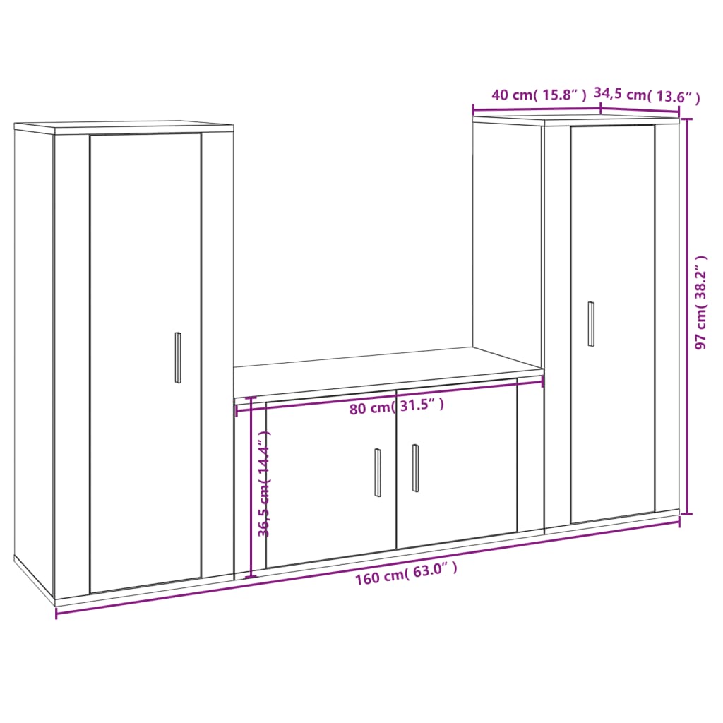 vidaXL 3 Piece TV Cabinet Set White Engineered Wood