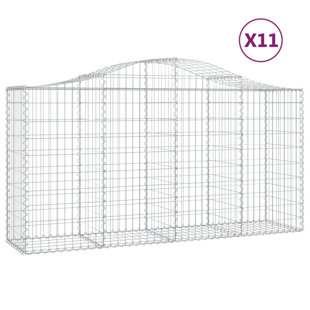 vidaXL Arched Gabion Baskets 11 pcs 200x50x100/120 cm Galvanised Iron