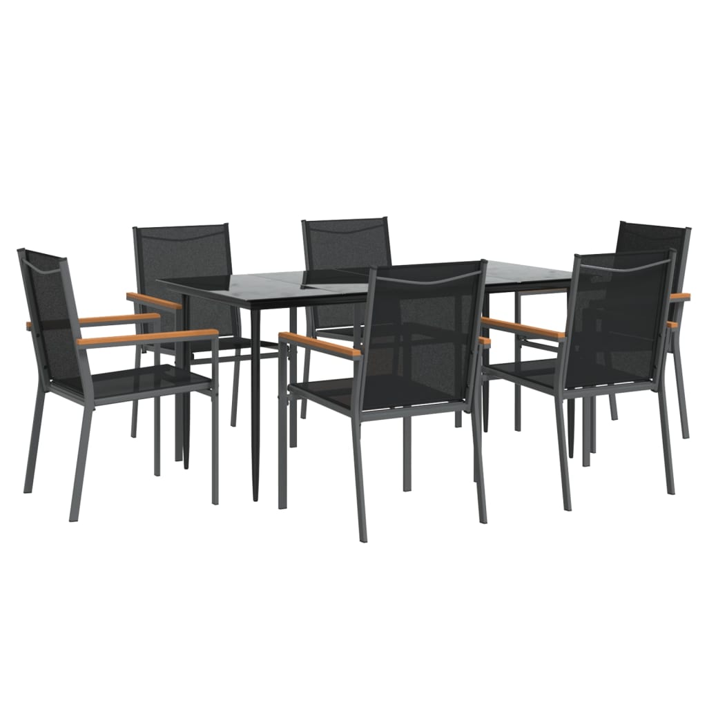 vidaXL 7 Piece Garden Dining Set Black Textilene and Steel