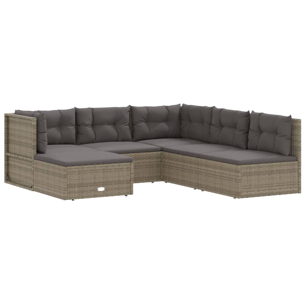 vidaXL 6 Piece Garden Lounge Set with Cushions Grey Poly Rattan