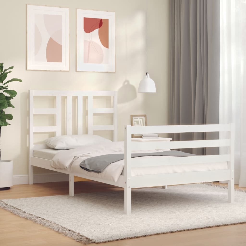 vidaXL Bed Frame without Mattress White Single Solid Wood Pine