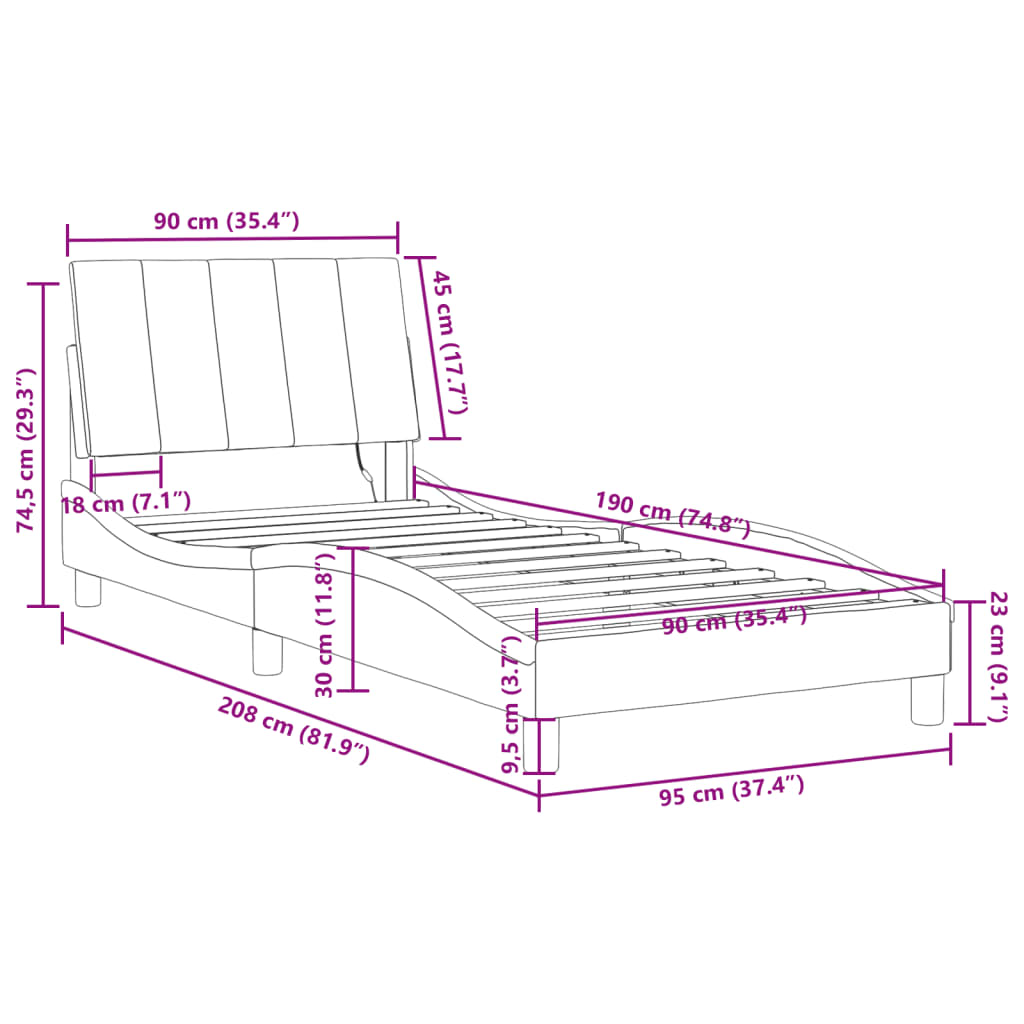 vidaXL Bed Frame with LED without Mattress Dark Grey 90x190 cm Velvet