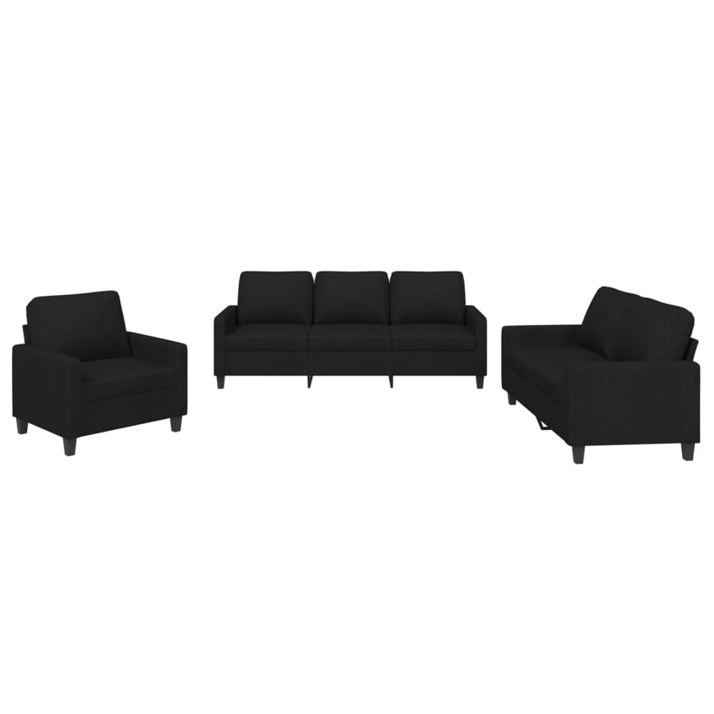 vidaXL 3 Piece Sofa Set with Cushions Black Fabric