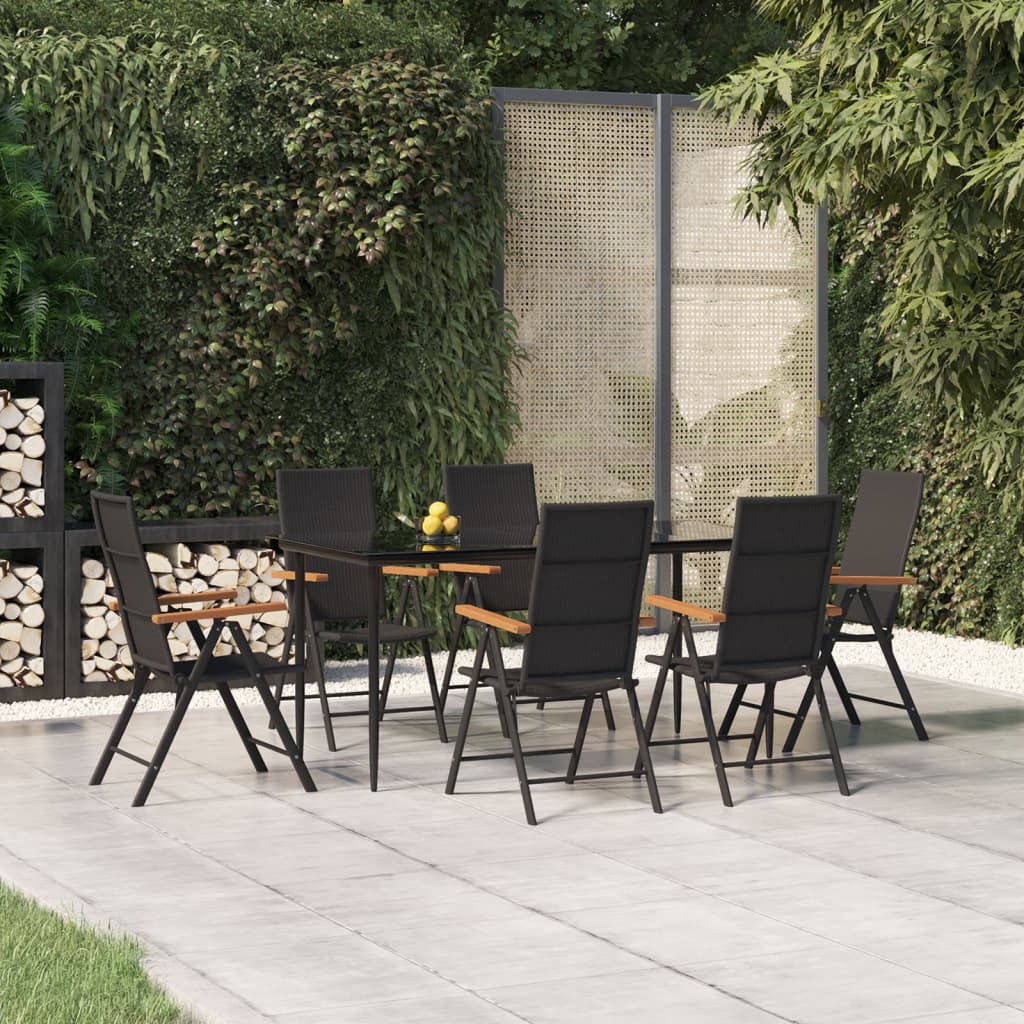 vidaXL 7 Piece Garden Dining Set Black and Brown Poly Rattan