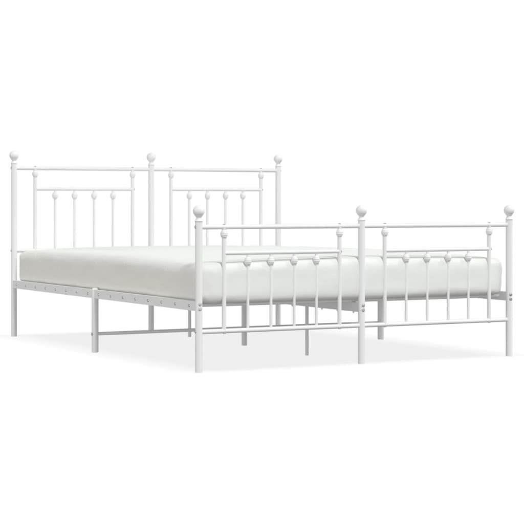 vidaXL Metal Bed Frame without Mattress with Footboard White 180x200 cm Super King