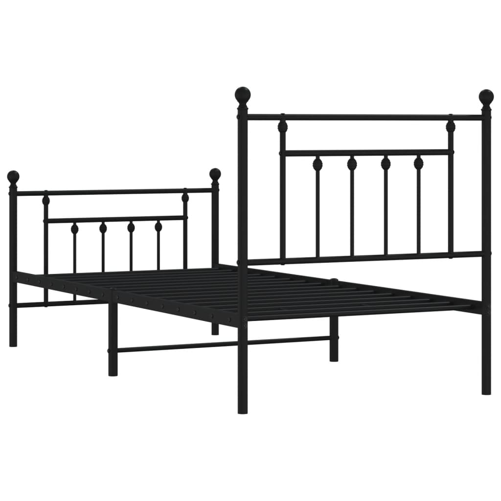 vidaXL Metal Bed Frame without Mattress with Footboard Black 90x190 cm Single