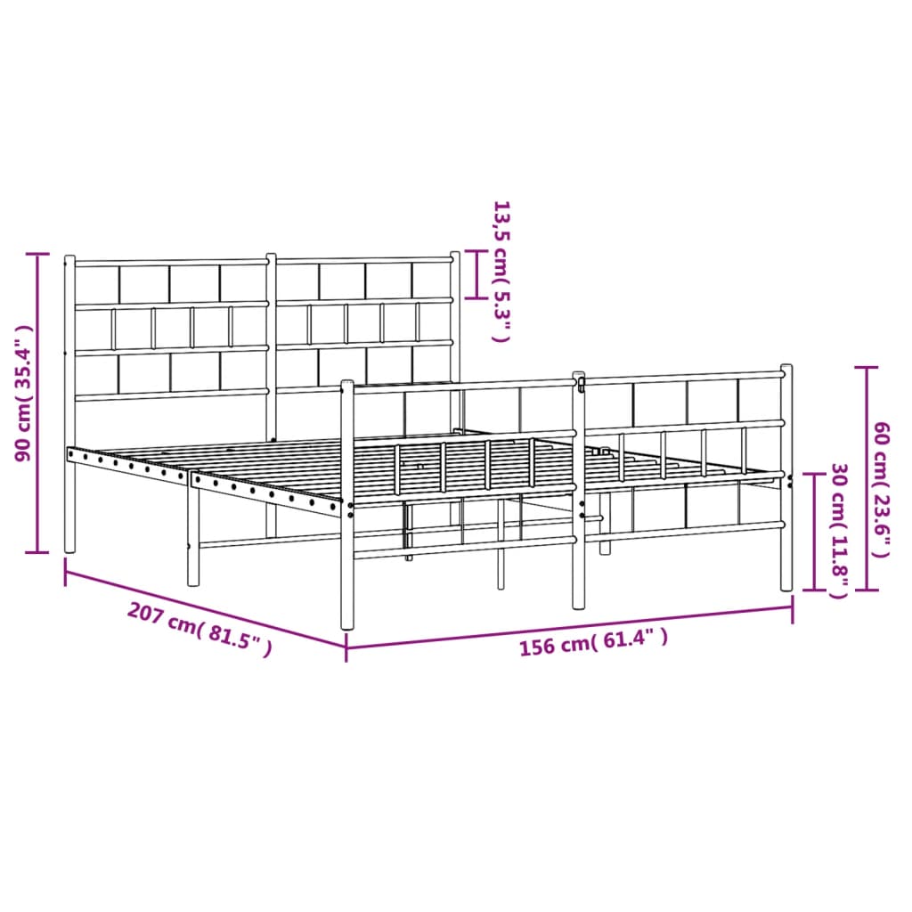 vidaXL Metal Bed Frame without Mattress with Footboard Black 150x200 cm King Size