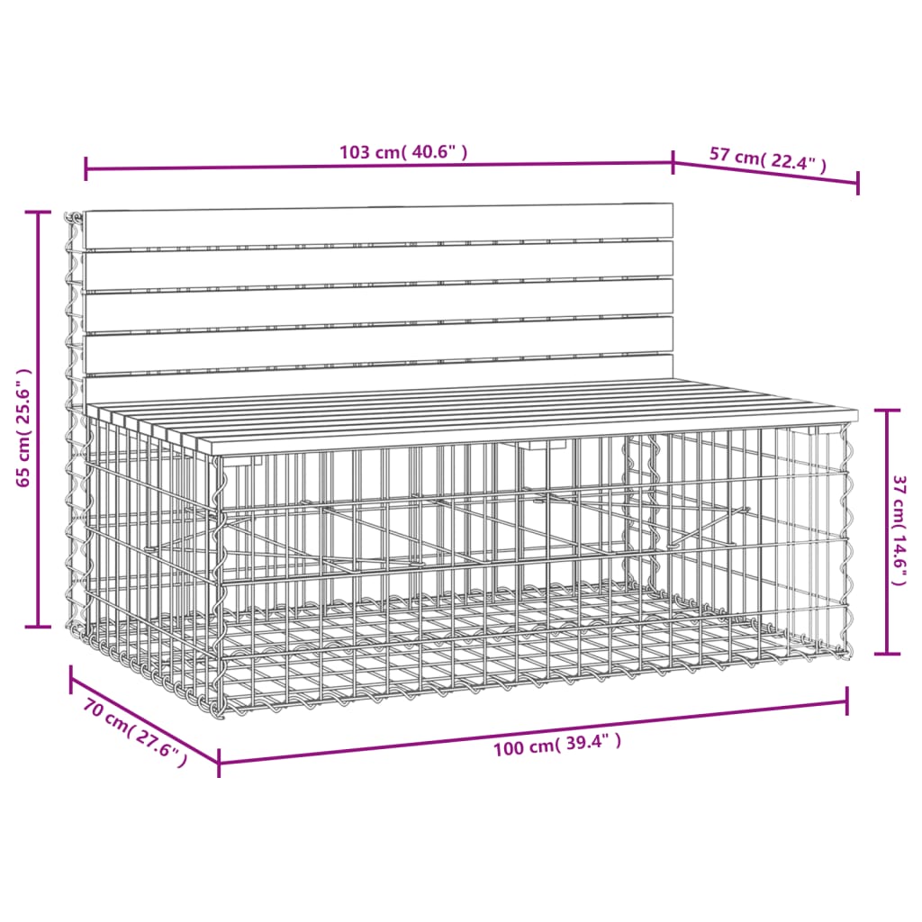 vidaXL Garden Bench Gabion Design 103x70x65 cm Solid Wood Douglas