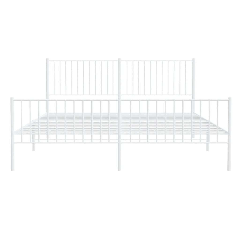 vidaXL Metal Bed Frame without Mattress with Footboard White 180x200 cm Super King