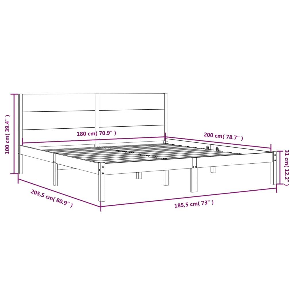 vidaXL Bed Frame White Solid Wood 180x200 cm Super King Size