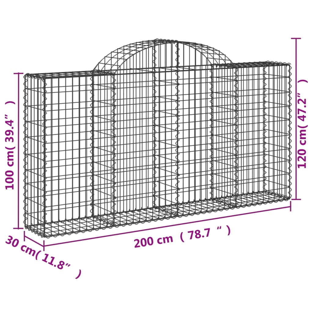 vidaXL Arched Gabion Baskets 3 pcs 200x30x100/120 cm Galvanised Iron