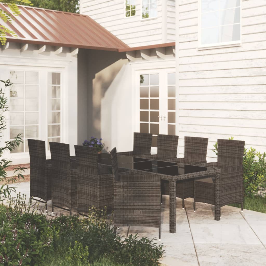 vidaXL 9 Piece Outdoor Dining Set with Cushions Poly Rattan Black