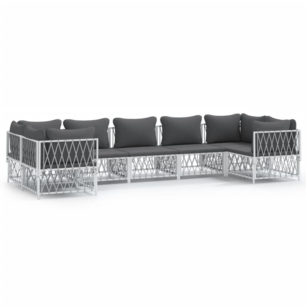 vidaXL 7 Piece Garden Lounge Set with Cushions White Steel