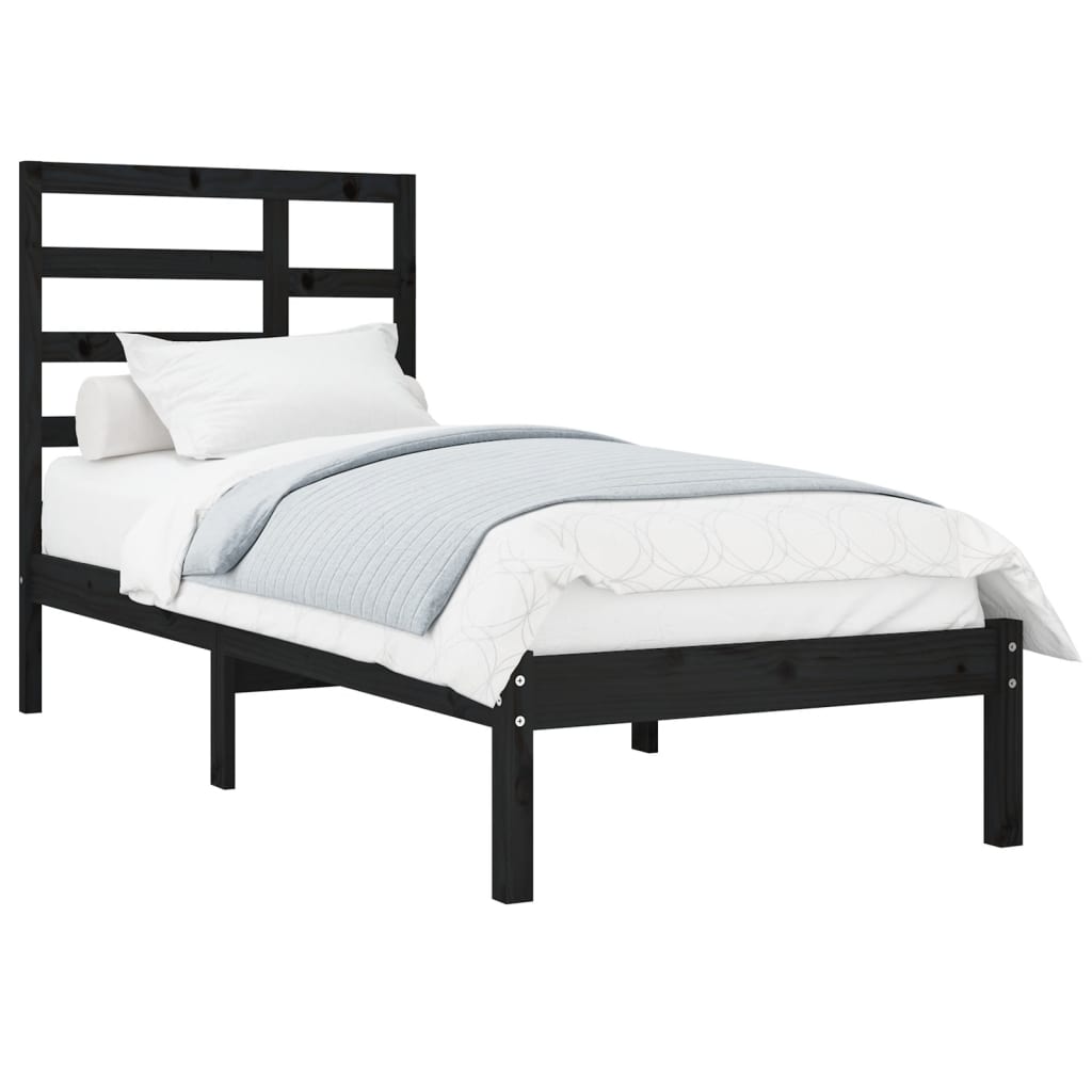 vidaXL Bed Frame without Mattress Black Solid Wood 90X190 cm Single