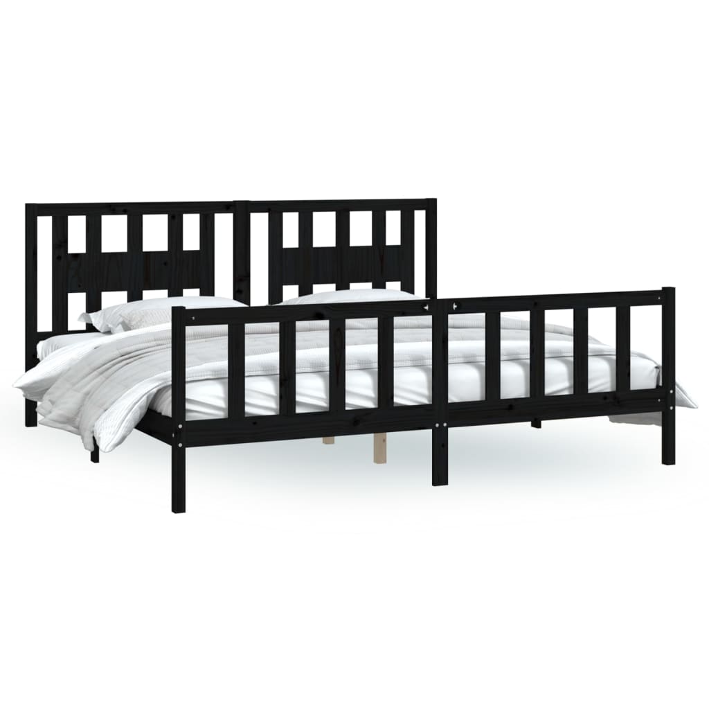 vidaXL Bed Frame with Headboard Black Solid Wood Pine 180x200 cm Super King Size