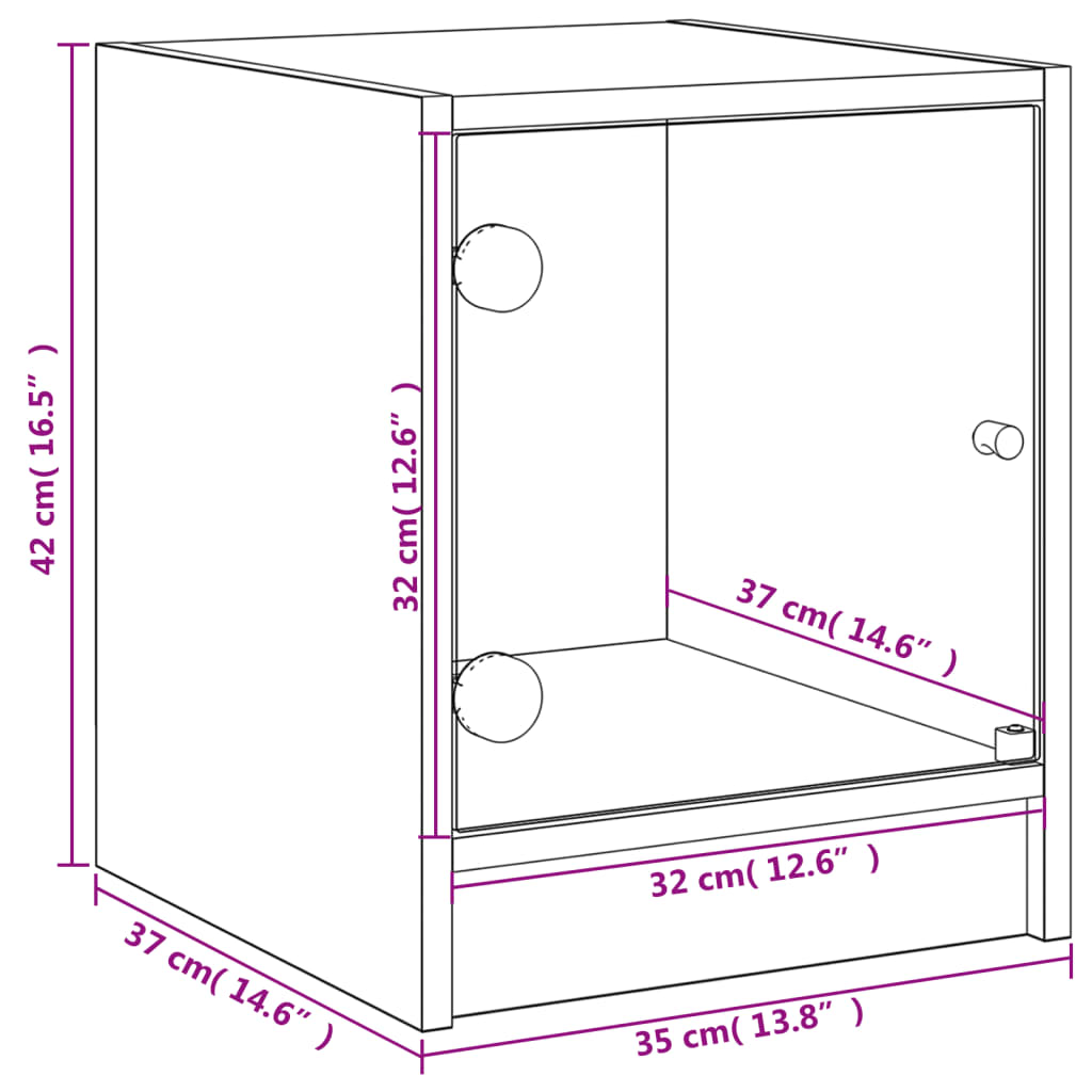 vidaXL Bedside Cabinets with Glass Doors 2 pcs Black 35x37x42 cm