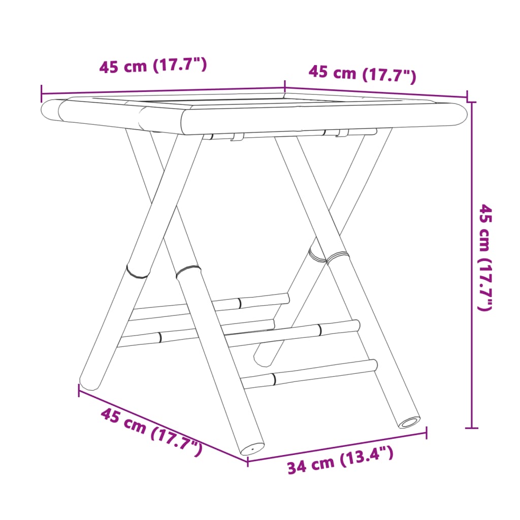 vidaXL Folding Garden Table 45x45x45 cm Bamboo