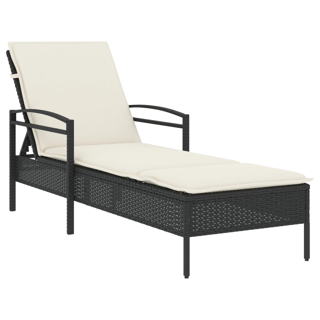 vidaXL Sun Lounger with Cushion Black 63x200x81 cm Poly Rattan